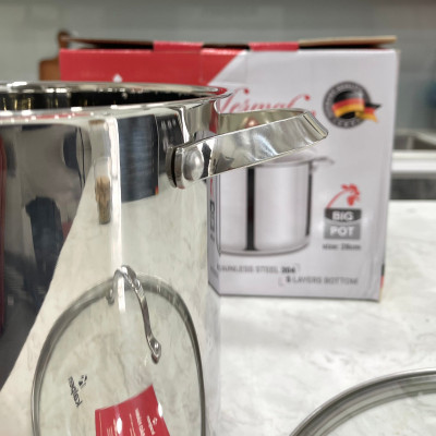 Nồi luộc gà inox 304 cao cấp 5 đáy Kalpen Lermat dung tích 12L/15L, bảo hành 5 năm chuẩn Đức