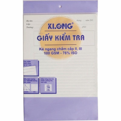 Giấy kiểm tra cấp II, III B5 20 tờ kép 100/76; MS: 279