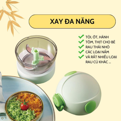 Máy Xay Mini Đa Năng 3 Lưỡi Dao Hình Con Heo - Máy Xay Tỏi Ớt Đa Năng Tiện Lợi Dây Rút Dung Tích 180ml