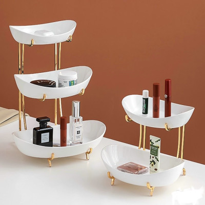 KHAY ĐỤNG BÁNH KẸO HOA QUẢ SỨ CAO CẤP MÀU TRẮNG KHUNG KIM LOẠI MẠ VÀNG SANG TRỌNG - ANTH574