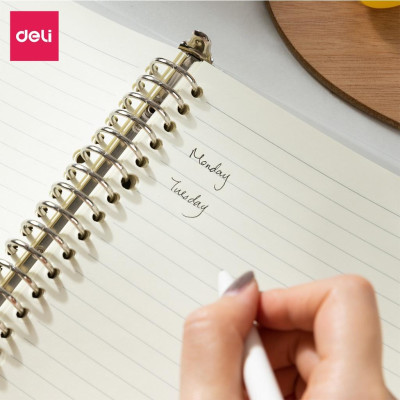 Sổ còng sắt B5 Deli file nhựa có kèm dây rút 120 trang