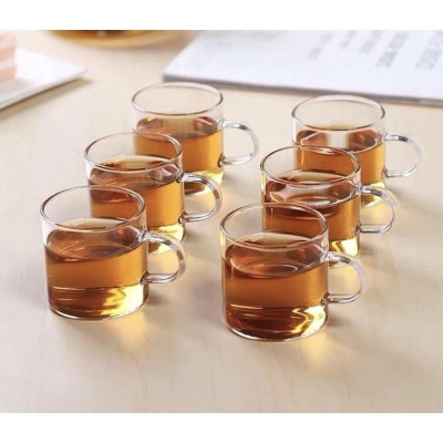 Bộ ấm pha trà thủy tinh tay vồng kèm khay, đế nến, 6 đĩa lót tách