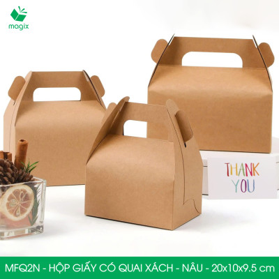 MFQ2N - 20x10x10 cm - 60 hộp giấy kraft có quai xách - Hộp đựng bánh ngọt, hộp quà tặng handmade