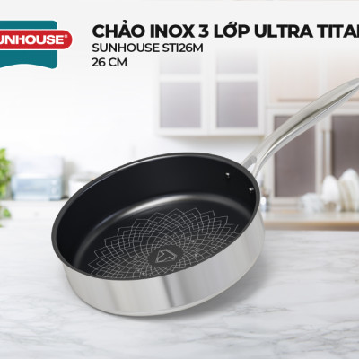 Chảo Inox 3 lớp Ultra Titanium Sunhouse STIM - Dùng cho mọi loại bếp - Hàng chính hãng