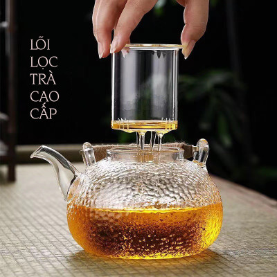 Bình pha trà thủy tinh Borosilicate vân nhám tay cầm kim loại quấn dây 900ml