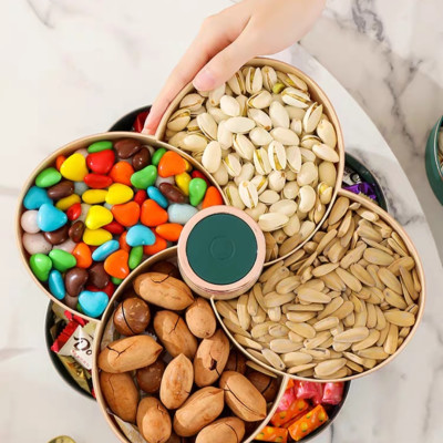 Khay đựng mứt tết Hoa Đào Tết 2 Tầng kèm lọ đựng tăn 2 in 1 - Khay đựng đồ ngày tết: Bánh kẹo, trái cây, đồ sấy...