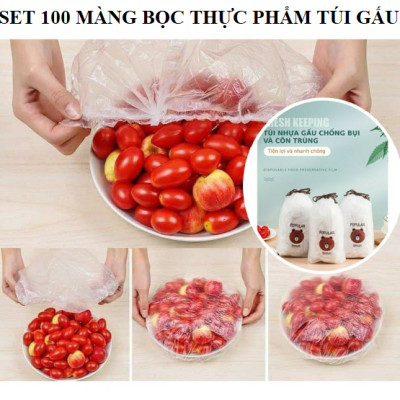 Túi 100 Màng Bọc Thực Phẩm Có Chun ,Túi Bọc Thực Phẩm Gấu