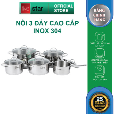 Bộ nồi xửng chảo chống dính cao cấp Fivestar 7 món 3 đáy từ , nắp kính ( tặng bộ sạn dừa 4 món )