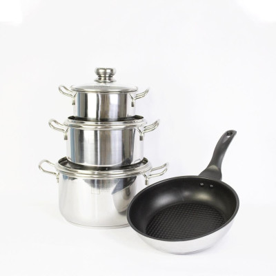 Bộ nồi chảo chống dính bếp từ Fivestar 4 chiếc nắp kính , tặng 1 vá canh, inox 430, dùng được mọi bếp