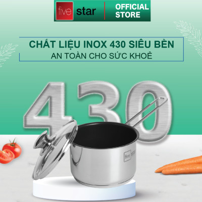 Quánh chống dính 3 đáy inox 430 cao cấp Fivestar Standard nắp kính bếp từ (12cm/14cm) , tặng 5 muỗng ăn