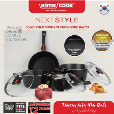 [GIÁ SỐC] Bộ Nồi 7 Món Next Style KimsCook - Hợp Kim Nhôm - Chống Dính Tốt - Đáy Từ
