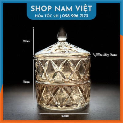 Hủ Mứt Thủy Tinh 2 Tầng Sang Trọng, Thố 2 Tầng Đựng Kẹo Mứt Tết