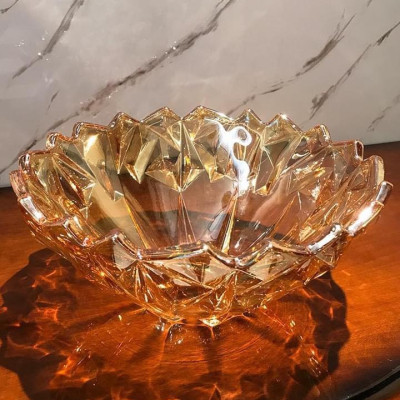 KHAY THỦY TINH CAO CẤP ĐỰNG HOA QUẢ BÁNH KẸO MÀU VÀNG - ANTH687