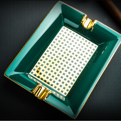 Gạt Tàn Xì Ga 2 Điếu YJA-20023 Chất Liệu Gốm Sứ Họa Tiết Kẻ Caro Độc Đáo