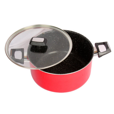 Combo 2 món cao cấp Hàn Quốc, nồi chống dính vân đá Kimscook, quai chống nóng, nắp kính cường lực viền inox size 24 cm và Chảo đúc chống dính Ecoramic Megastone cao cấp sâu lòng màu mận tím 28 cm, dùng bếp gas, hồng ngoại, ...  Hàng chính hãng