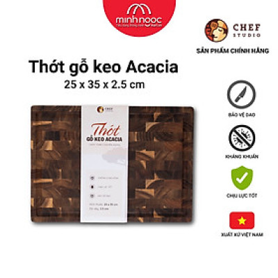 [ Hàng chính hãng ]Thớt gỗ keo (Acacia) Chef Studio chữ nhật size 25 x 35 x 2.5cm, Dùng bằm, thái, trưng bày thực phẩm