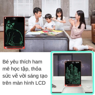 Bảng Viết Cảm Ứng Điện Tử 3D Đa Sắc 12 Inch Thông Minh Tự Xóa Dành Cho Bé - Bảng Vẽ Đồ Họa Bút Dạy Học LCD Xanh Dương