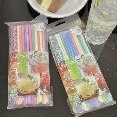 Set 40 chiếc ống hút có đầu khuấy Elexible Straw Ø6x210mm - Hàng Nội Địa Nhật Bản