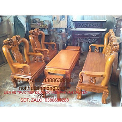 bộ bàn ghế salon gỗ gụ trạm đào tay 10