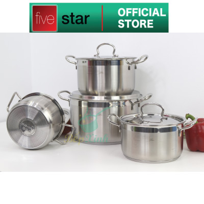 Bộ nồi chảo 3 đáy inox 304 FiveStar Plus vancover bếp từ nắp inox ( 1nồi16cm x 1nồi18cm x 1nồi20cmx 1nồi24cm x 1chảo24cm