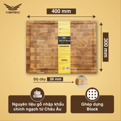 Thớt gỗ Tần Bì cao cấp chính hãng tiêu chuẩn quốc tế vibasic 40x30x3.8cm thái băm chặt đa năng - Hàng chính hãng Bộ Quốc Phòng