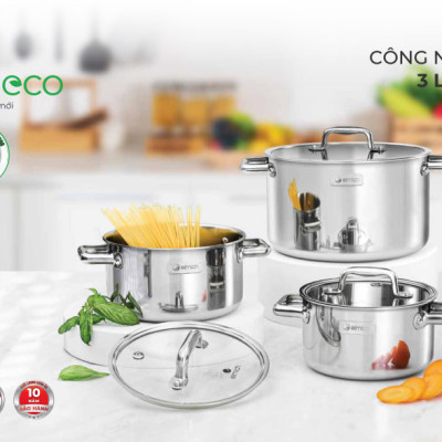 Bộ Nồi INOX 3 Lớp Liền Khối Elmich Trimax ECO EL-8001 (Bộ 3 Nồi Size 18, 20, 26cm) - HÀNG CHÍNH HÃNG