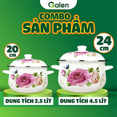 GALEN - COMBO 2 Nồi Men Cao Cấp Size 20cm & 24cm Dung Tích 2.5L & 4.5L Nấu Được Trên Mọi Loại Bếp, Dày, Không Tróc Men
