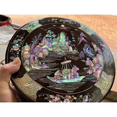 Tráp tròn gỗ gụ đựng bánh kẹo ,trầu cau khảm ốc đỏ singgapore