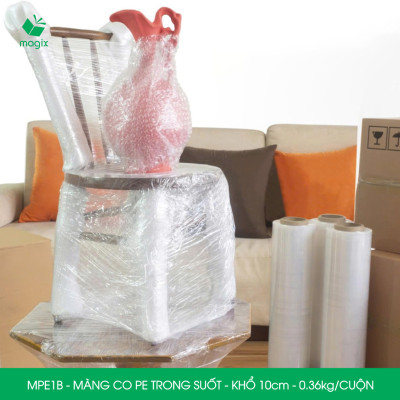 MPE1B - Khổ 10cm - 0.36kg - 1 cuộn màng co PE trong suốt - Cuộn màng bọc PE, màng chít quấn hàng