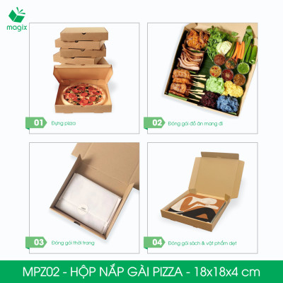 MPZ02 - 18x18x4 cm - 60 Hộp nắp gài pizza đa dụng - Hộp nắp gập, hộp carton gói hàng, hộp quà