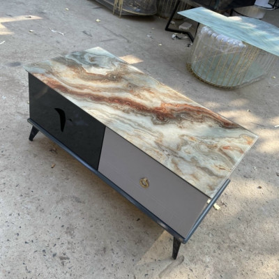 Bàn trà mặt kính Tundo mẫu mới 2023 kèm hộc kéo tiện lợi KT50x100x45cm