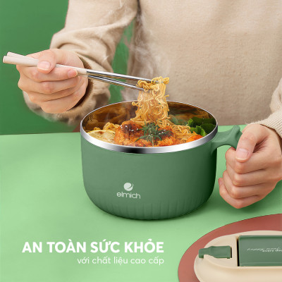 Bát úp mì inox 304 Elmich EL8314 dung tích 1.35L, Hàng chính hãng, có tay cầm, tích hợp lỗ thông hơi - JoyMall