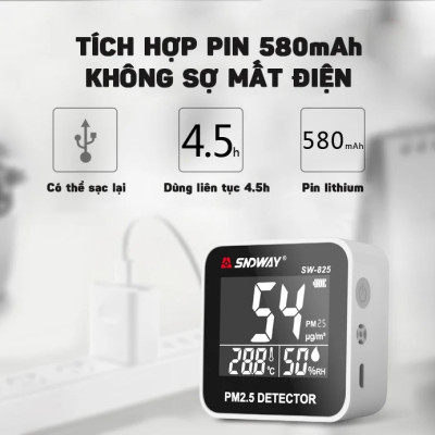 Máy Đo Chất Lượng Không Khí PM2.5, Nhiệt Độ, Độ Ẩm SNDWAY SW-825 - Hàng Nhập Khẩu