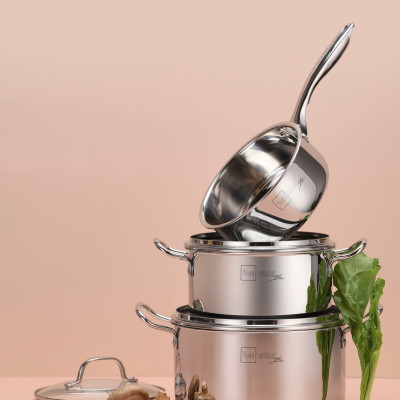 Bộ nồi inox 304 đáy từ 3 lớp liền khối cao cấp Fivestar Plus FPB3002 nắp kính , dùng được mọi bếp , tặng 1 vá canh