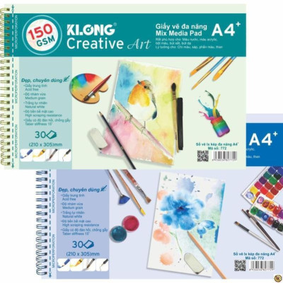 Sổ vẽ KLONG A4+ cao cấp lò xo kép xé 150GSM 30 tờ MS772 