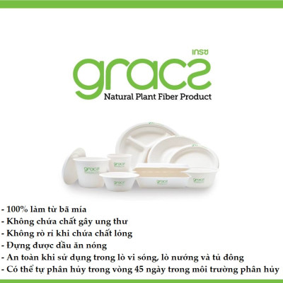 Combo 50 cái Dĩa giấy tròn bã mía Thái Lan 23cm - thương hiệu Gracz
