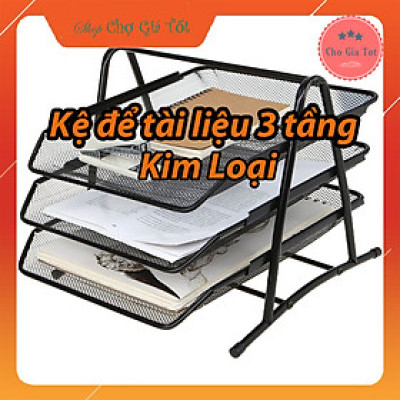 Khay kệ nằm để tài liệu sách vở hồ sơ 3 tầng kim loại