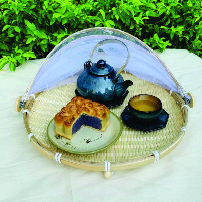 Lồng bàn gấp gọn, Lồng bàn tre đựng thức ăn, trang trí sang đẹp thân thiện với môi trường size lớn 42cm