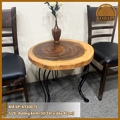 Bàn Trà / Bàn cafe Gỗ Me Tây Nguyên Tấm Tự Nhiên (50-60)cm - Chân sắt hairrpin cong độc đáo
