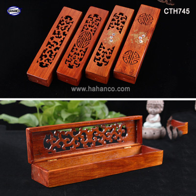 Hộp đựng đũa gỗ hương đỏ - đục khắc tinh tế (CTH745) Sang trọng - Đựng đũa sang trọng làm quà tặng