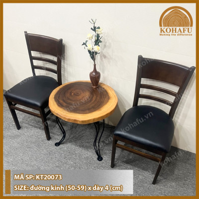 Bàn Trà / Bàn cafe Gỗ Me Tây Nguyên Tấm Tự Nhiên (50-60)cm - Chân sắt hairrpin cong độc đáo