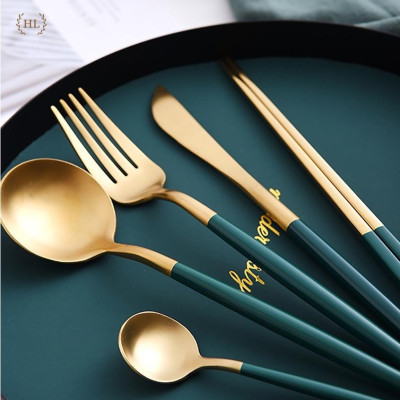 ĐŨA - SÚP - NĨA  INOX CAO CẤP KHÔNG MÒN | SET THÌA NĨA INOX PHONG CÁCH TÂN CỔ ĐIỂN HOME LUXURY DECOR XANH TRẮNG