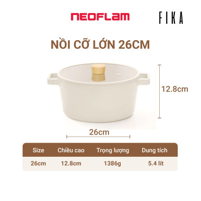 [Hàng chính hãng] Combo Nồi lớn 26cm, bếp từ Neoflam Fika Hàn Quốc, ăn lẩu, nấu hàng ngày, quay Vlog