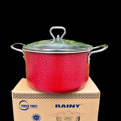 Nồi Nhóm Chống Dính Vân Đá  RAINY Nắp Kính  20cm- Hàng Chính Hãng
