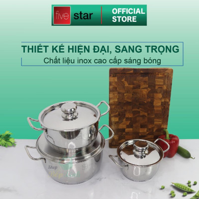 Bộ nồi 3 đáy inox 430 Thân Cool  Standard nắp inox FS-B3010 (Kích thước 16cm - 20cm - 24cm), tặng 1 vá canh
