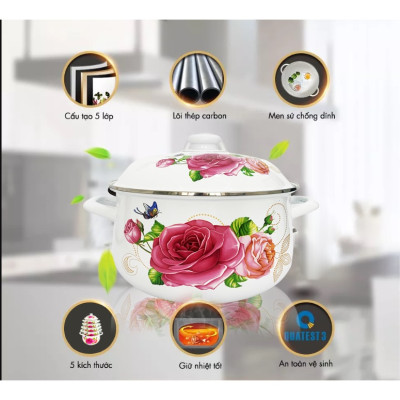 GALEN - COMBO 2 Nồi Men Cao Cấp Size 20cm & 24cm Dung Tích 2.5L & 4.5L Nấu Được Trên Mọi Loại Bếp, Dày, Không Tróc Men