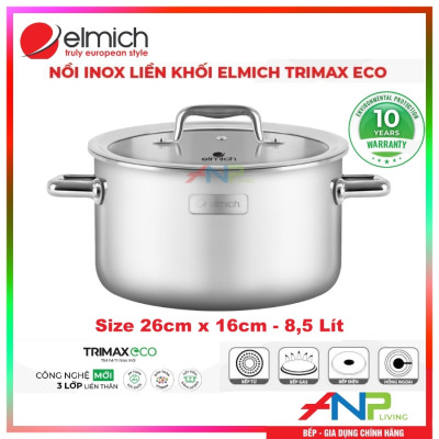 Bộ Nồi INOX 3 Lớp Liền Khối Elmich Trimax ECO EL-8005 (Bộ 3 Nồi Size 18, 20, 26cm & Quánh Size 16cm) - HÀNG CHÍNH HÃNG