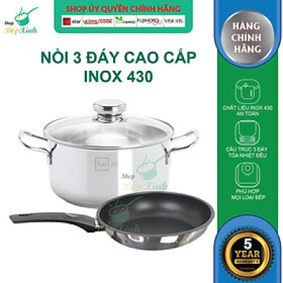 Bộ nồi chảo chống dính Fivestar 3 đáy từ nắp kính ( tặng 2 vá canh )