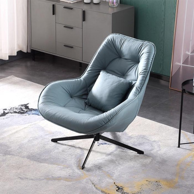 Ghế Sofa Lười Đọc Sách Chân Xoay 360 Độ, Ghế Thư Giãn Phòng Khách Nệm Da Cao Cấp Màu Xanh và Cam GHT012