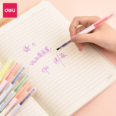 Bút highlight dấu dòng 2 đầu Deli - 3 cây 6 màu - nét trơn mượt, màu tươi sáng - 3 chiếc / Hộp - S736
